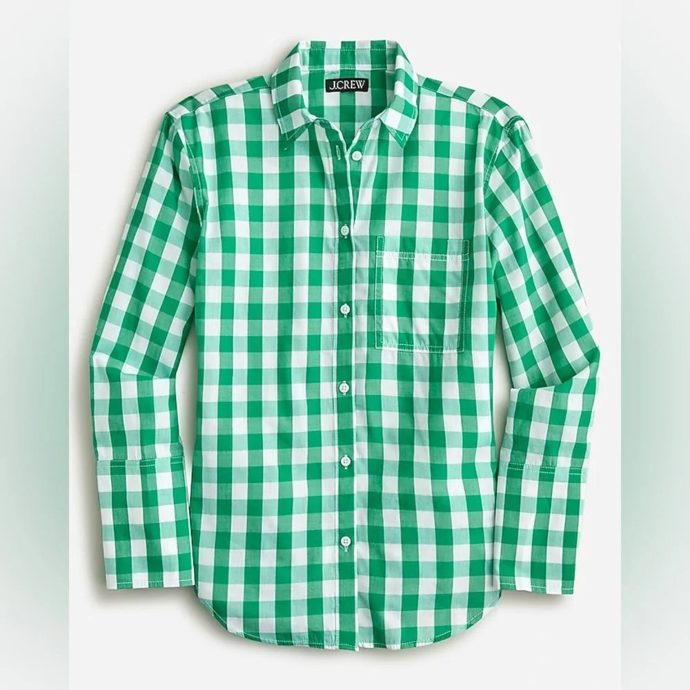 J. Crew Garçon cotton voile shirt in gingham Green and White Button-Up Sz 10 nwt